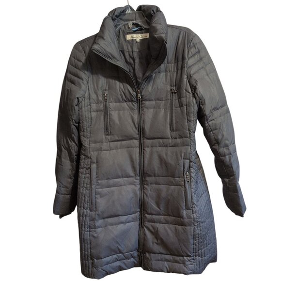 Kenneth Cole New York Puffer Jacket Gray Full Zipper Down Long Quilted Pockets - Picture 1 of 7